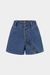 Denim Asymmetrical Button Shorts