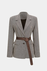 Button Notched Lapel Belted Blazer