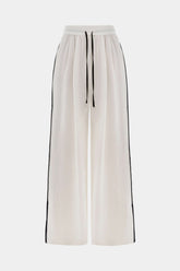 Contrast Binding Drawstring Shirred Waistband Wide Leg Pants