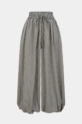 Checkered Print Tie-Up Lantern Trousers
