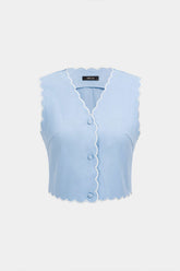 Contrast Whipstitching Linen Button Tank Top