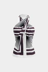 Contrast Geometric Print Crossed Halter Tank Top