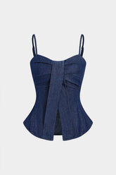 Denim Bow Ruched Cami Top