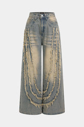Denim Frayed Straight Leg Jeans