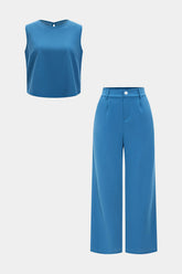 Basic Solid Sleeveless Top And Straight Leg Pants Set
