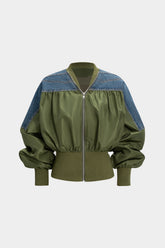 Denim Patchwork Zipper Jacket