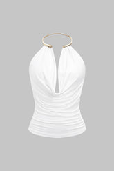 Draped Cowl Halter Neck Metallic Backless Tank Top