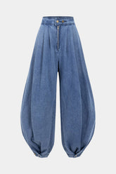 Denim High Waist Zipper Barrel Balloon Jeans
