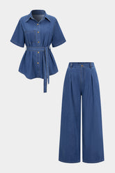 Denim Button Tie Shirt And Jeans Set