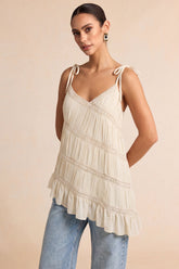 Chiffon Asymmetrical V-Neck Tie-Up Cami Top