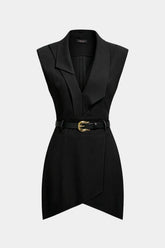 Asymmetrical Ruched Belted Sleeveless Mini Dress