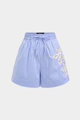 Asymmetrical Embroidery Rhinestone Tie-Up Wide Leg Shorts