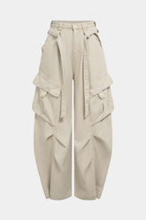 Denim Pocket Belted Wide Leg Jeans