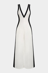 Contrast Binding V-Neck Wide Leg Jumpsuit