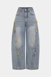 Denim Metallic Decor Wide Leg Jeans