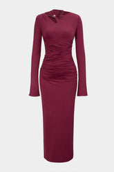 Asymmetrical Cut Out Ruched Long Sleeve Maxi Dress