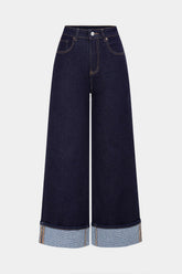 Denim Rhinestone Decor Zipper Straight Jeans