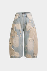 Denim Asymmetrical Frayed Seamdetail High Waist Shorts