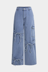 Denim Bow Tie-Up Straight Leg Jeans