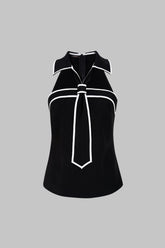 Contrast Trim Halter Neck V-Neck Tank Top