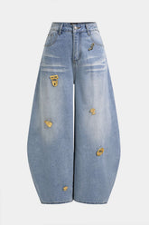 Denim Metallic Decor Wide Leg Jeans