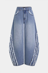 Denim Frayed Wide Leg Jeans