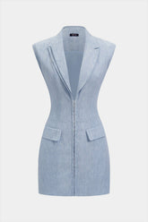 Asymmetrical Notched Lapel V-Neck Cut Out Sleeveless Mini Dress