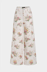Denim Floral Print High Waist Straight Leg Jeans