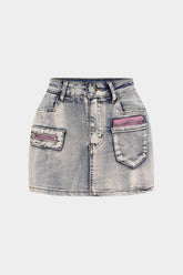 Denim Zipper Patchwork Washed Skirt
