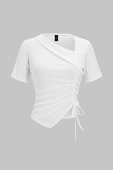 Asymmetrical Drawstring Short Sleeve T-Shirt