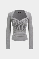 Crossed Ruched Long-Sleeve Top
