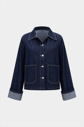 Denim Button Cuffed Long-Sleeve Top