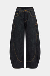 Denim Washed Wide Leg Barrel Jeans