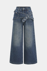 Denim Asymmetrical Wide Leg Jeans