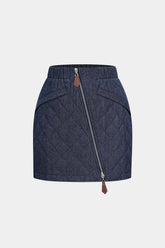 Denim Zipper Stitching Asymmetrical Skirt