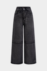 Denim Asymmetrical Pocket Wide Leg Jeans