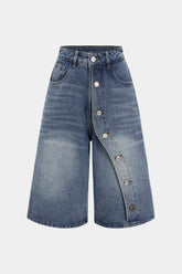 Denim Asymmetrical Button Shorts