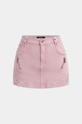 Denim Metallic Zipper Ripped Skirt