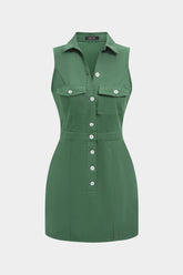 Button Pocket Sleeveless Mini Dress