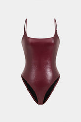 Basic Solid Faux Leather Sleeveless Bodysuit