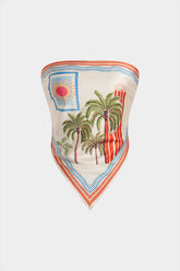 Coconut Palm Stripes Print Satin Strappy Tube Top