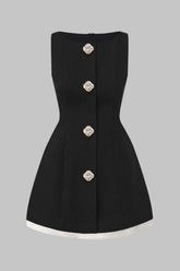 Contrast Binding Button Detail Sleeveless Mini Dress