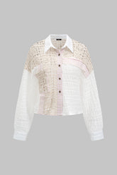 Chiffon Patchwork Mesh Cut Out Long Sleeve Shirt