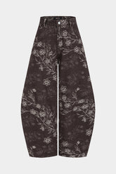 Denim Floral Embroidery Pocket Barrel Jeans