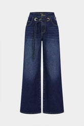 Denim Belted Zipper Metallic Jeans