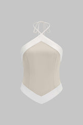Contrast Halter Neck Tie-Up Backless Cami Top