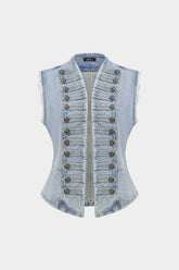 Denim Button Frayed Vest