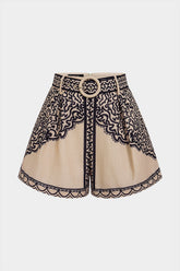 Contrast Geometric Print Belted High-Waist Shorts