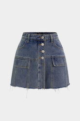 Denim Frayed High Waist Skirt