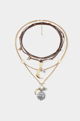 Alloy Multi-Layer Sun Moon Necklace